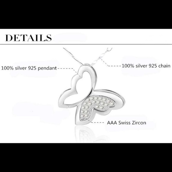 100% Silver 2.5 Carats CZ Butterfly Necklace - Picture 2 of 4
